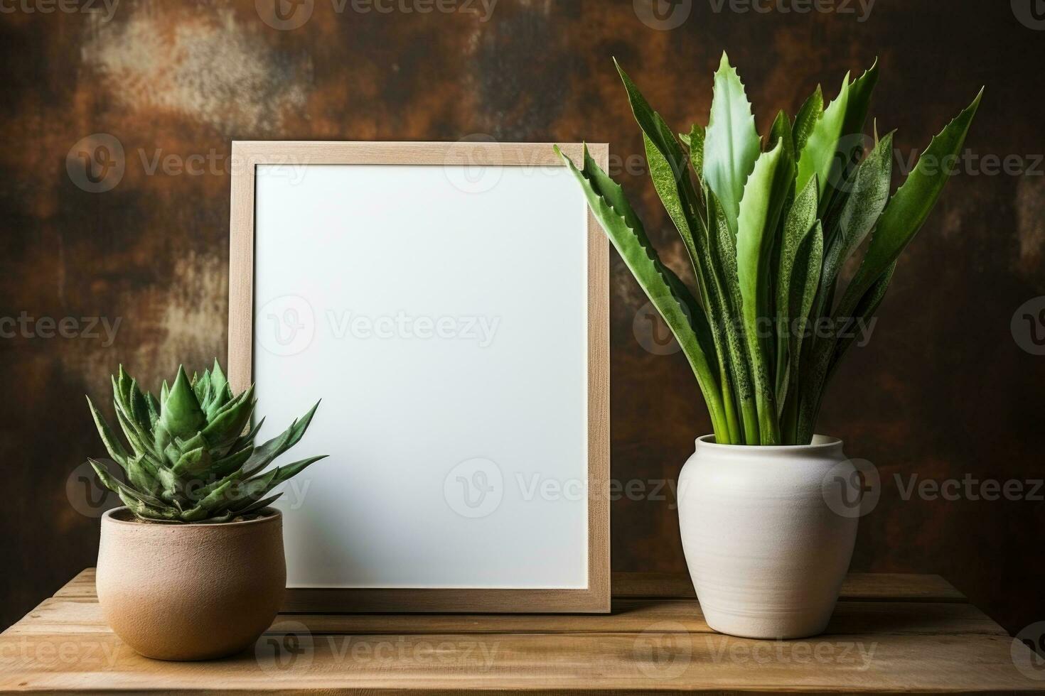 ai generado blanco marco Bosquejo con verde planta en cerámico florero decoración foto