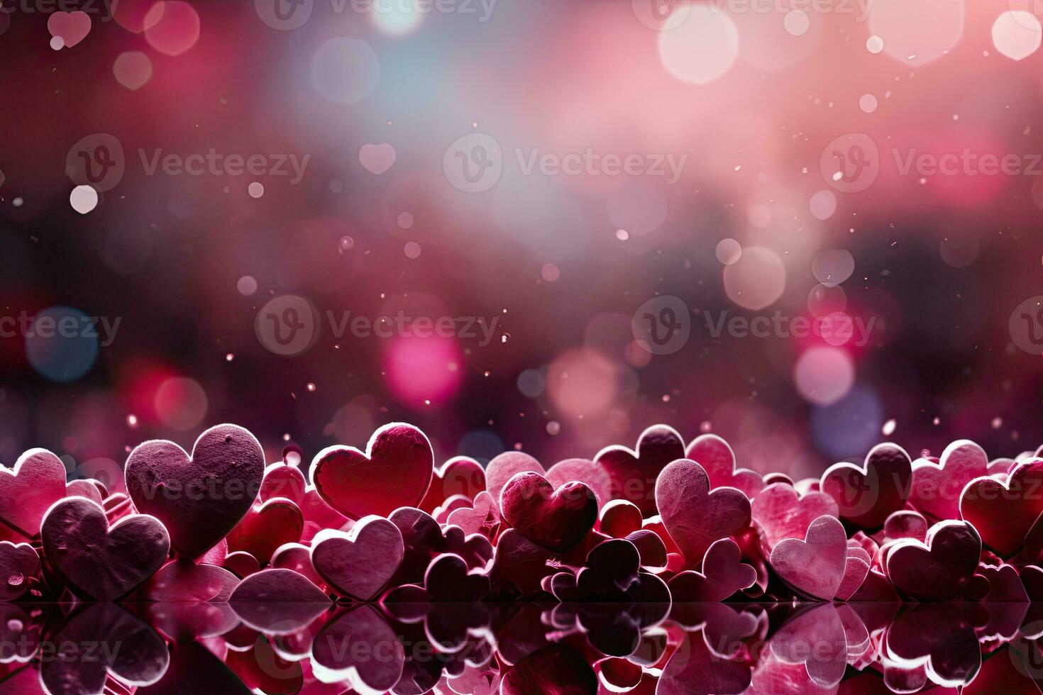 AI generated Hearts and Glitter Bokeh for Romantic Valentine's Day photo