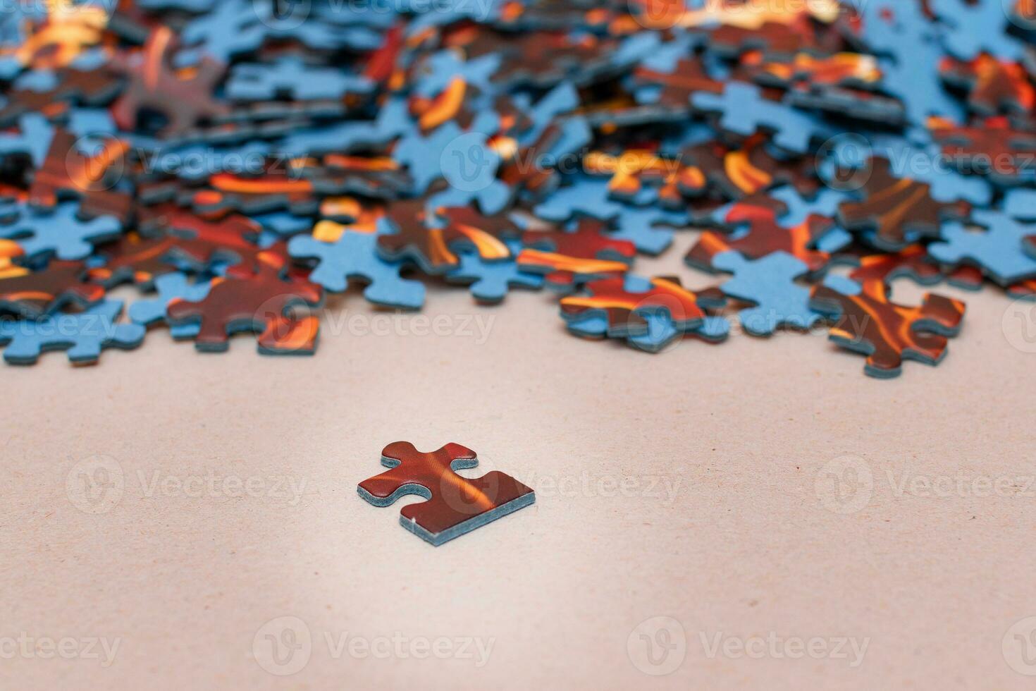 Mixed Peaces of a Colorful Jigsaw Puzzle Strategy and Solving Problem Concept photo