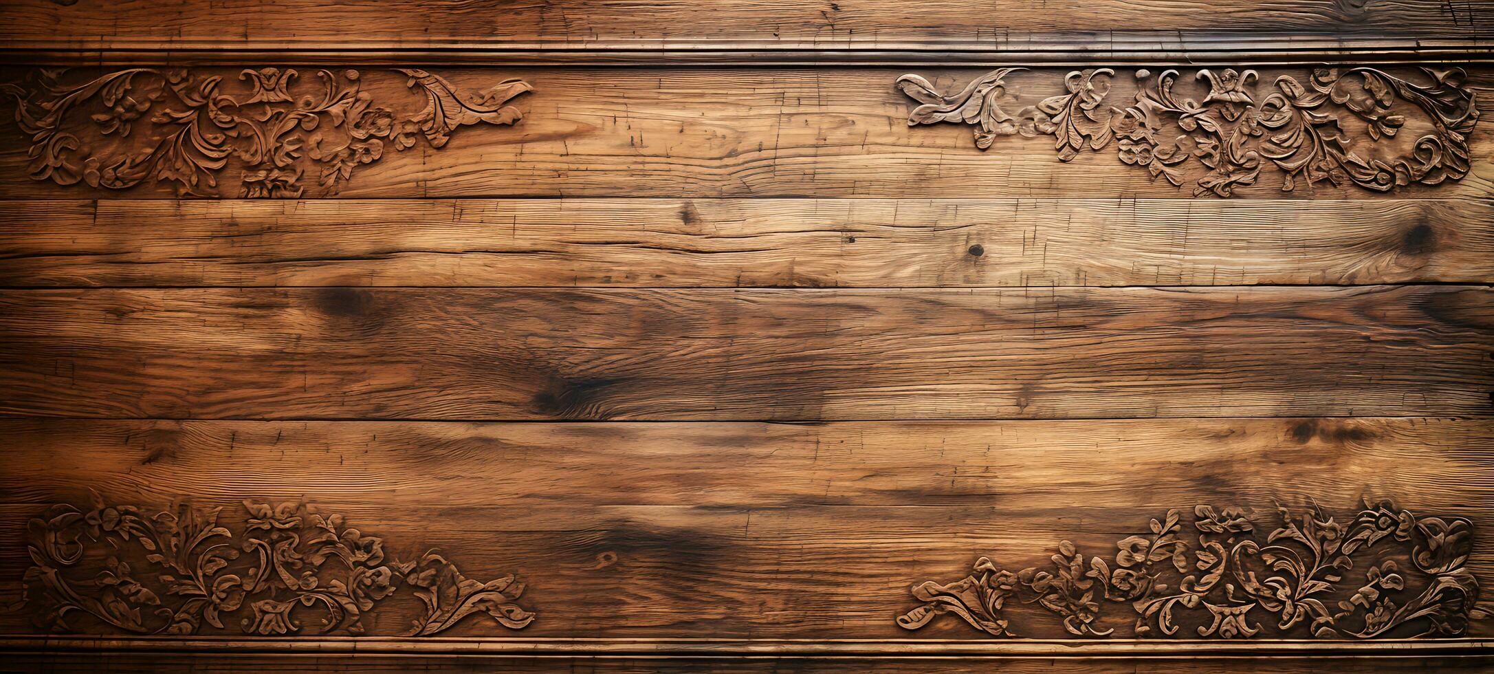 AI generated Vintage Beauty Antique Wooden Background with Aged, Rustic Texture and Artistic Detail, Generative Ai photo
