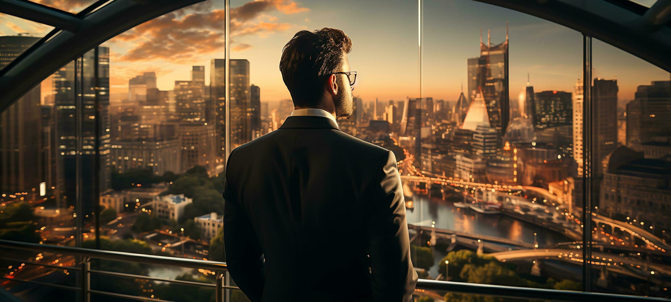AI generated Confident Businessman in Modern Corporate Office Professional Entrepreneurial Spirit, Generative Ai photo