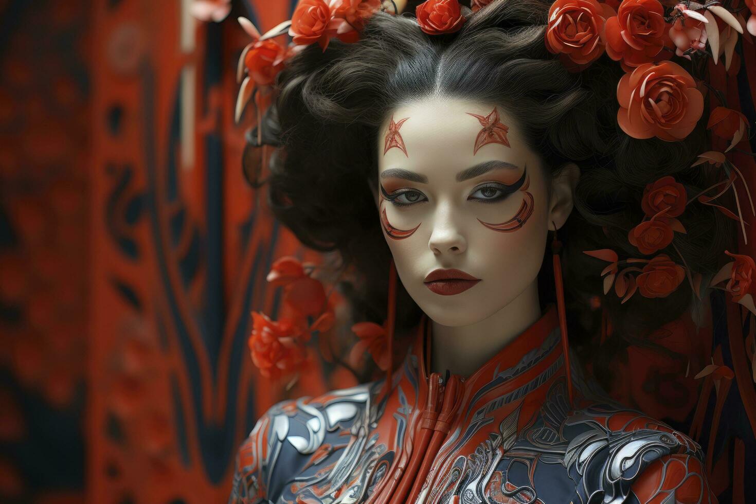 ai generado geisha, kabuki, en el estilo de futurista reclamos, generativo ai foto