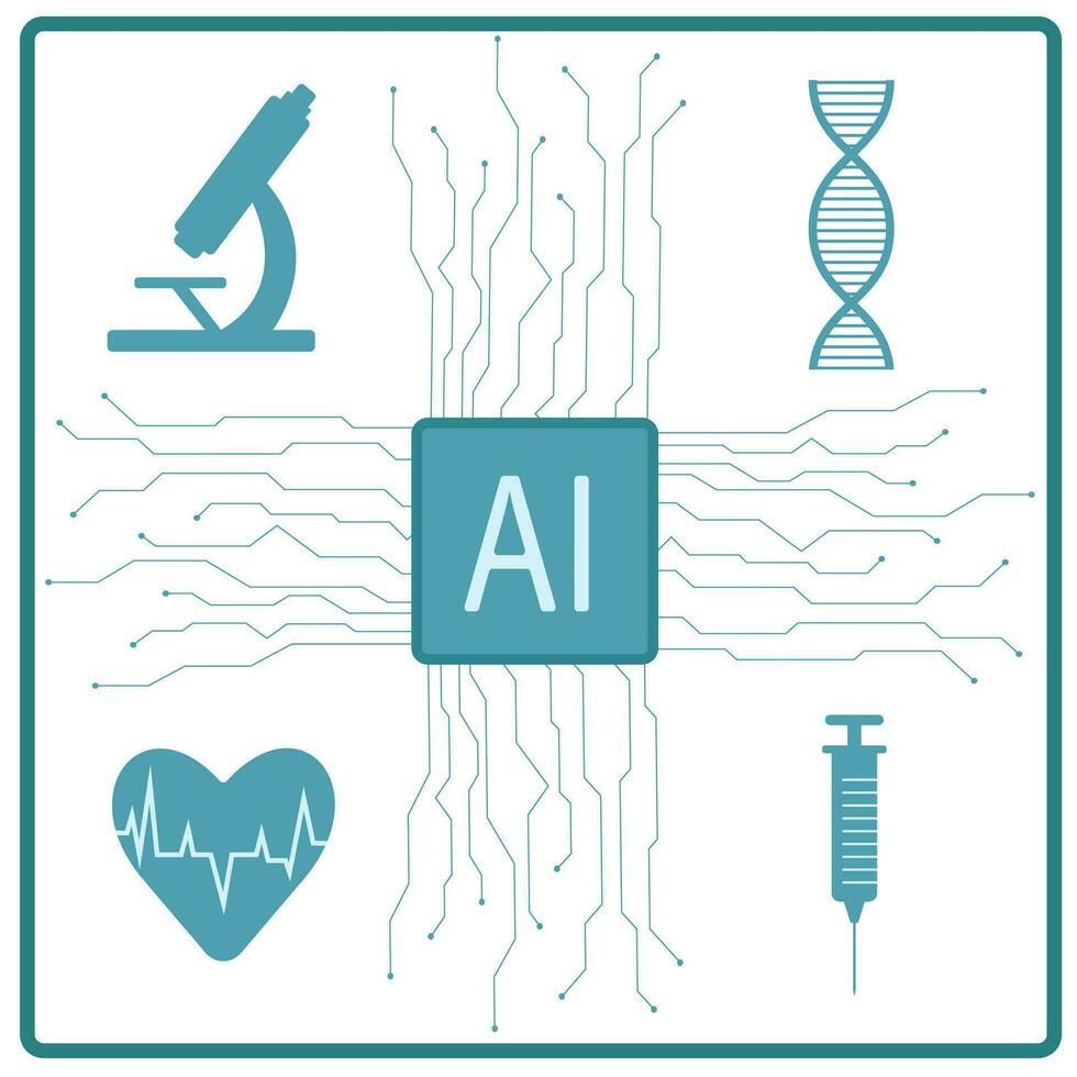 Artificial intelligence in the field of medicine, artificial intelligence in the future helps to diagnose the disease at an early stage, which increases the patient's chances of recovery vector