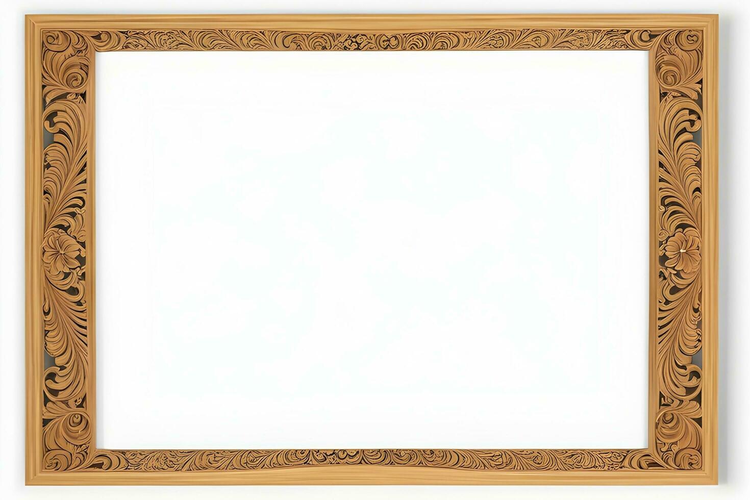 AI generated Wooden Frame With Beautiful Carved Illustrations photo