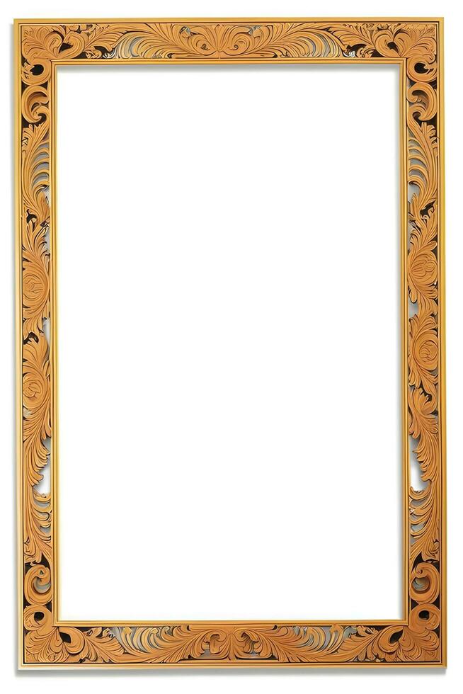 AI generated Wooden Frame With Beautiful Carved Illustrations photo