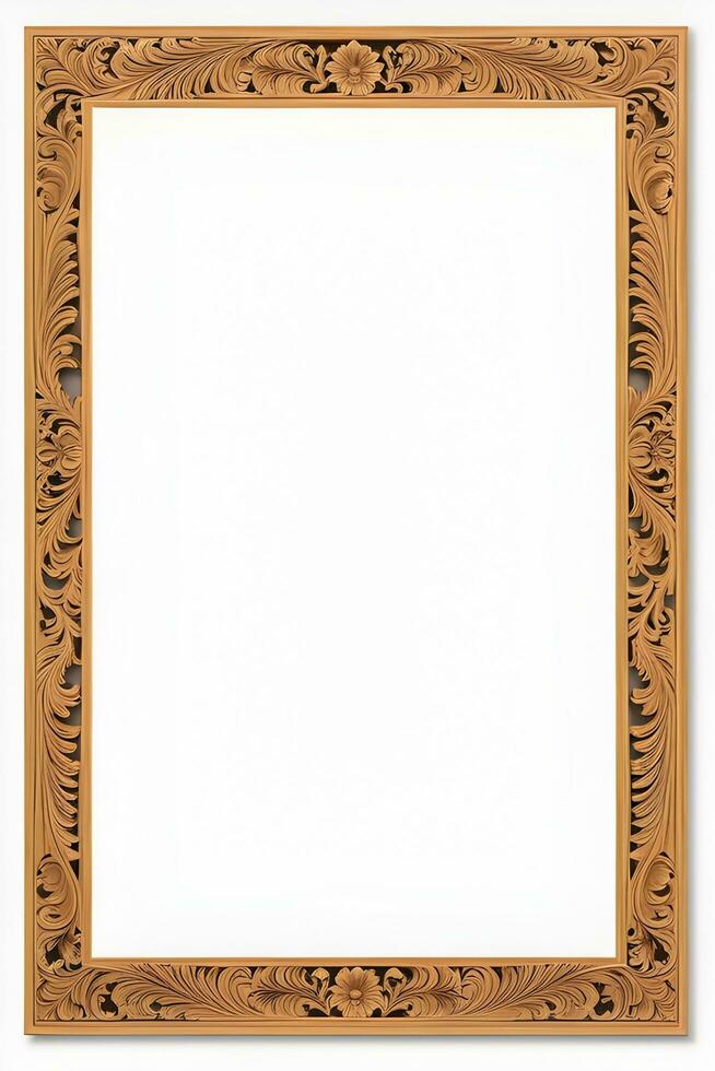 AI generated Wooden Frame With Beautiful Carved Illustrations photo