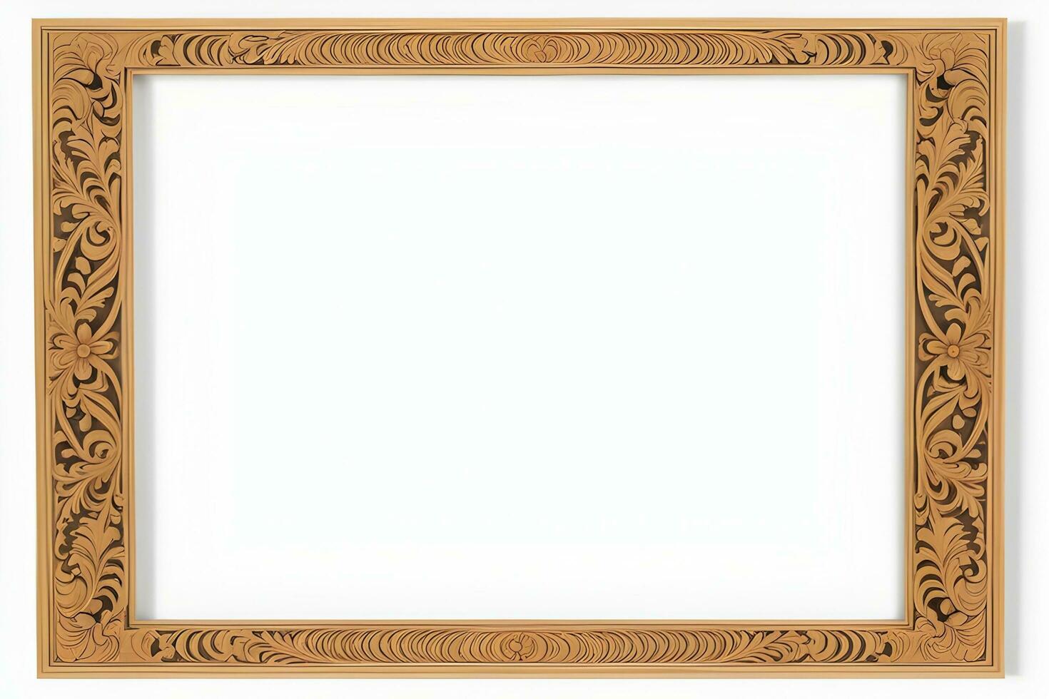 AI generated Wooden Frame With Beautiful Carved Illustrations photo