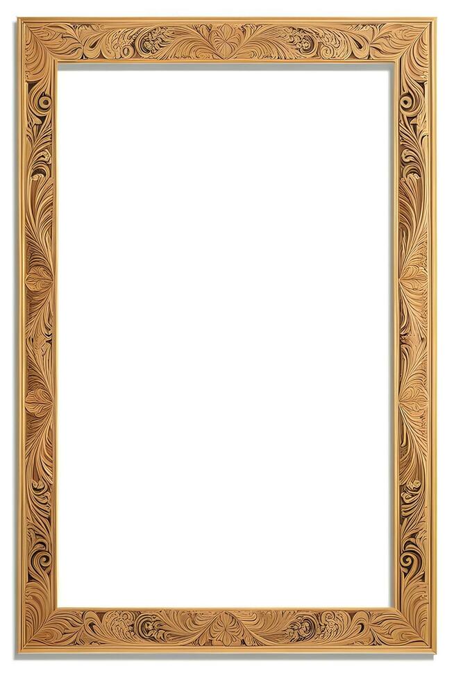 AI generated Wooden Frame With Beautiful Carved Illustrations photo