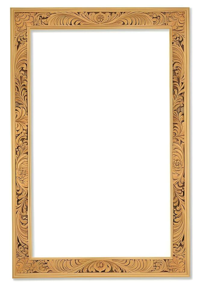 AI generated Wooden Frame With Beautiful Carved Illustrations photo