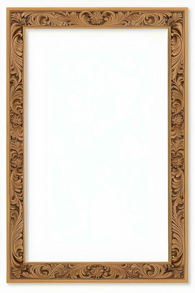 AI generated Wooden Frame With Beautiful Carved Illustrations photo