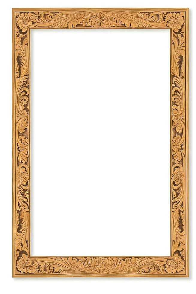 AI generated Wooden Frame With Beautiful Carved Illustrations photo