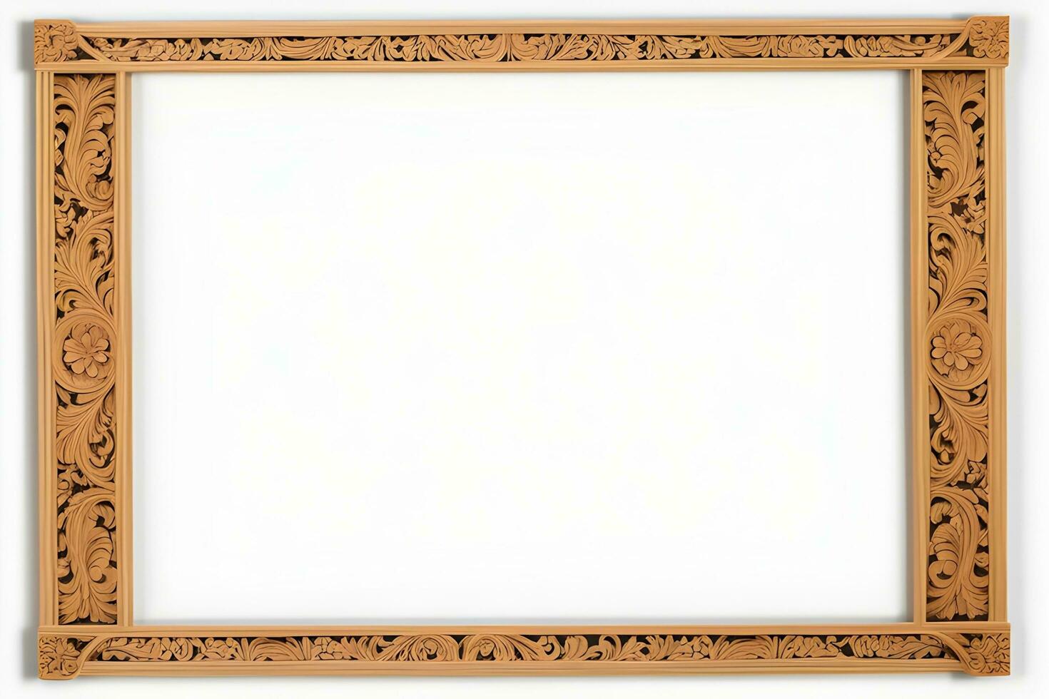 AI generated Wooden Frame With Beautiful Carved Illustrations photo