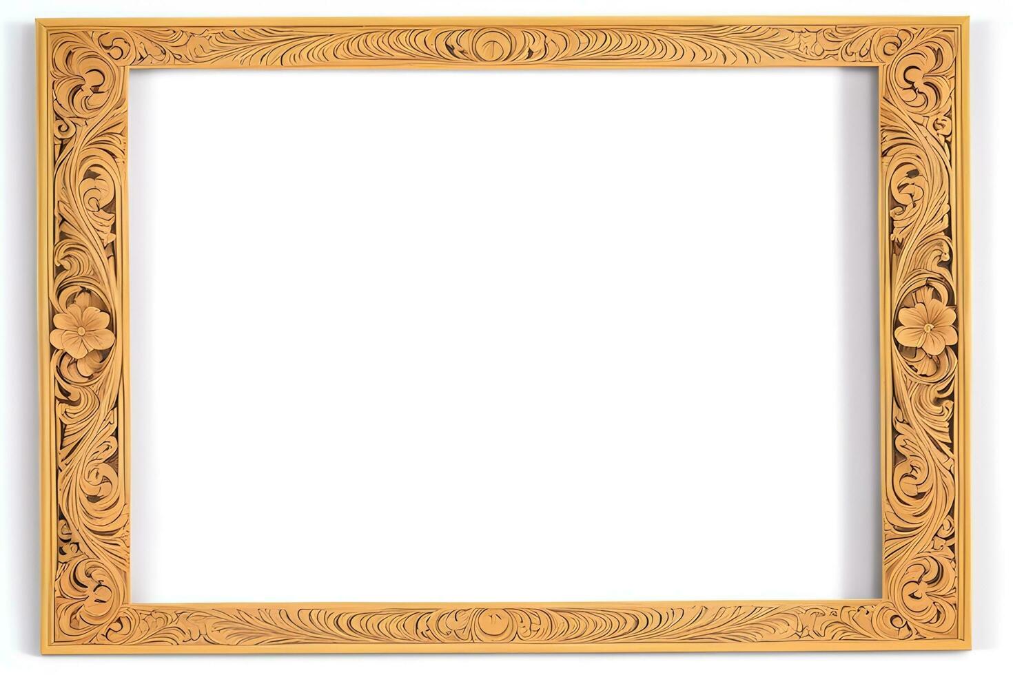 AI generated Wooden Frame With Beautiful Carved Illustrations photo