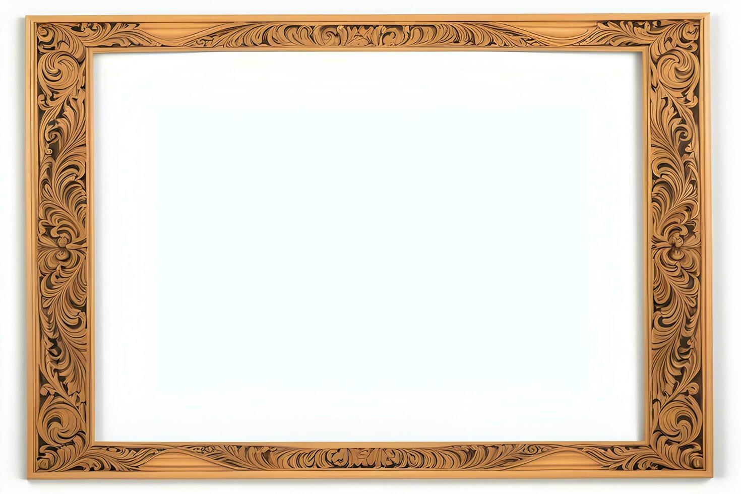 AI generated Wooden Frame With Beautiful Carved Illustrations photo