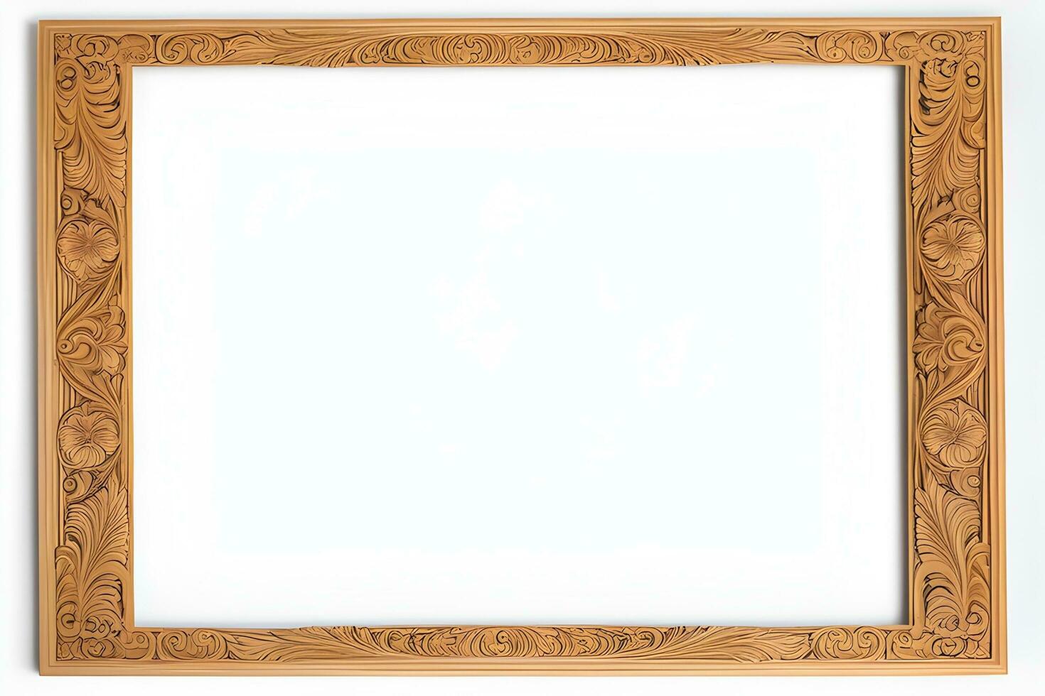 AI generated Wooden Frame With Beautiful Carved Illustrations photo