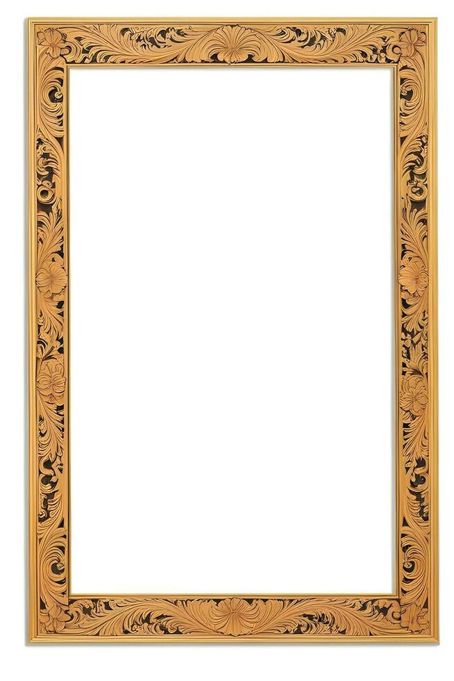 AI generated Wooden Frame With Beautiful Carved Illustrations photo