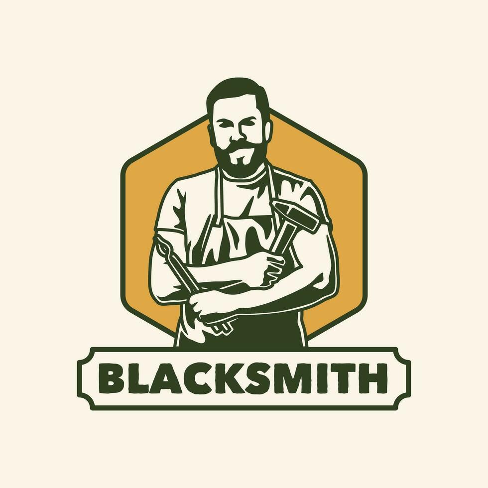 Vintage Hand Drawn Blacksmith Logo Label vector