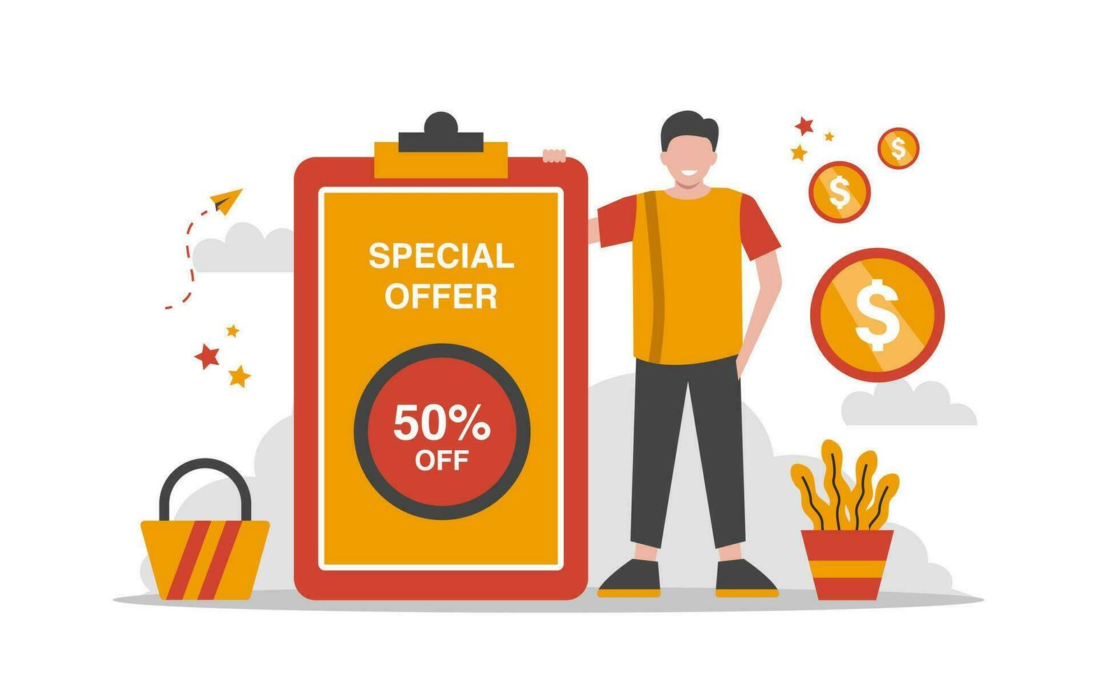 Sale and Offer Flat Concept Illustration vector