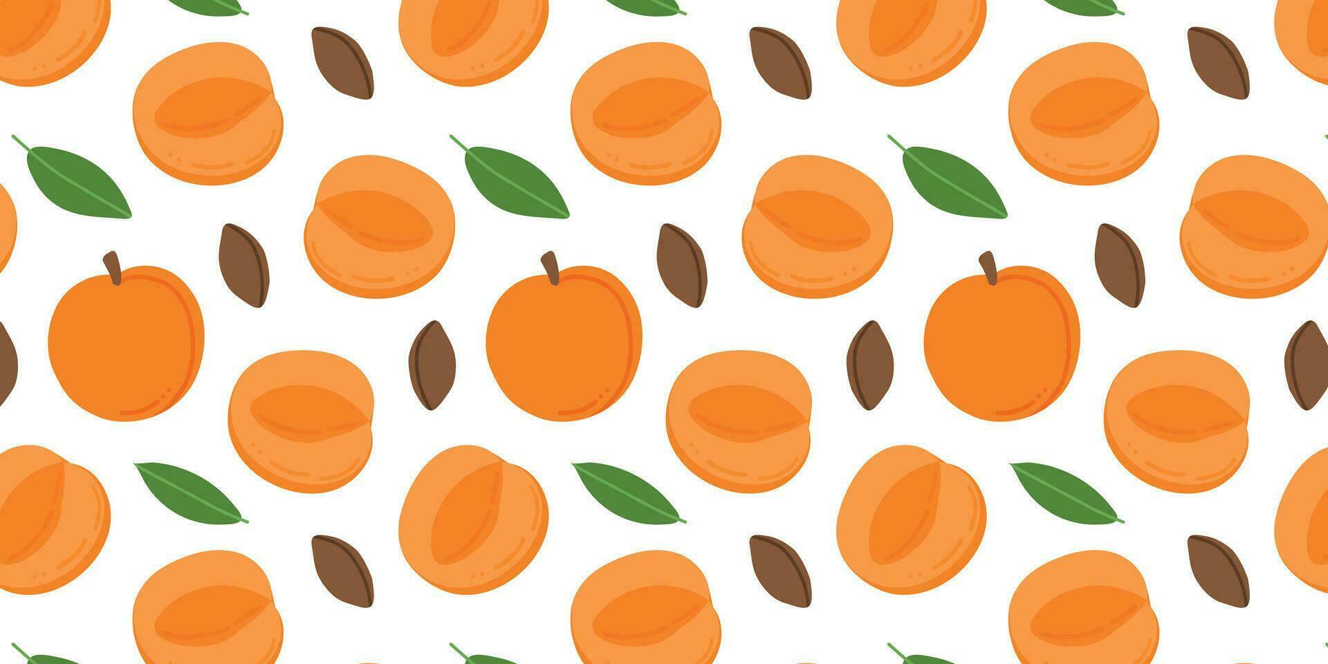 Fruits of apricot seamless pattern. Apricot vector floral pattern. Repeating design for fabric, drawing labels, wallpaper, fruit background. Apricots with pits summer vector background