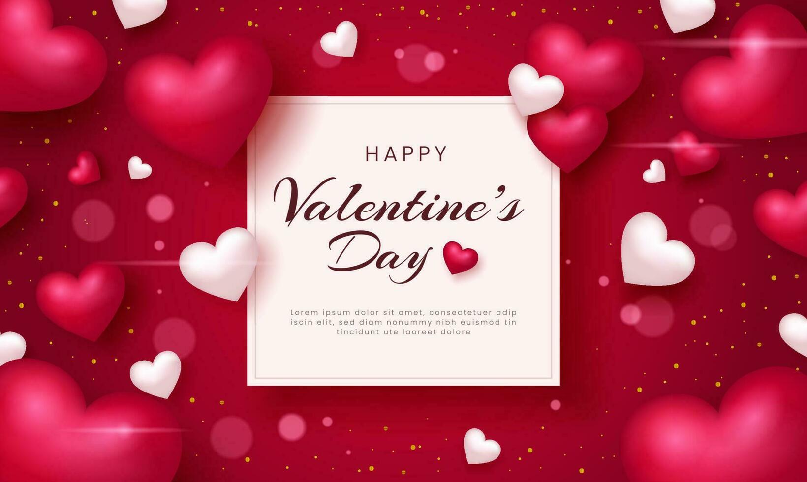 Happy valentine's day background with white square paper and hearts vector