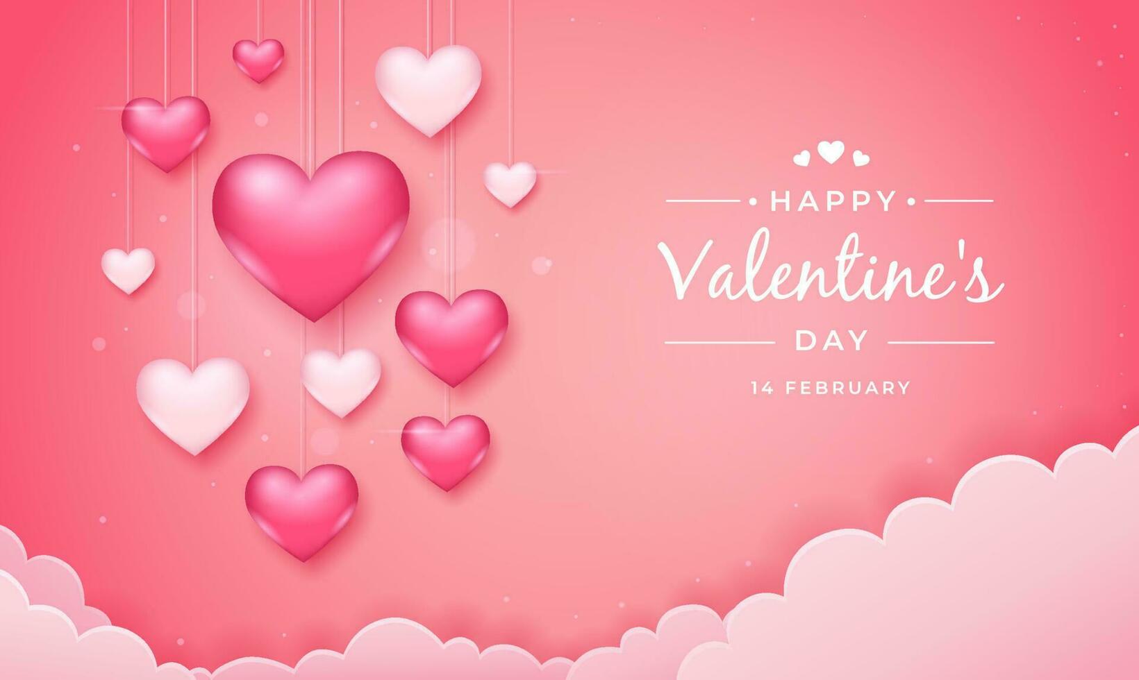 Valentines day background with hanging pink and white hearts vector