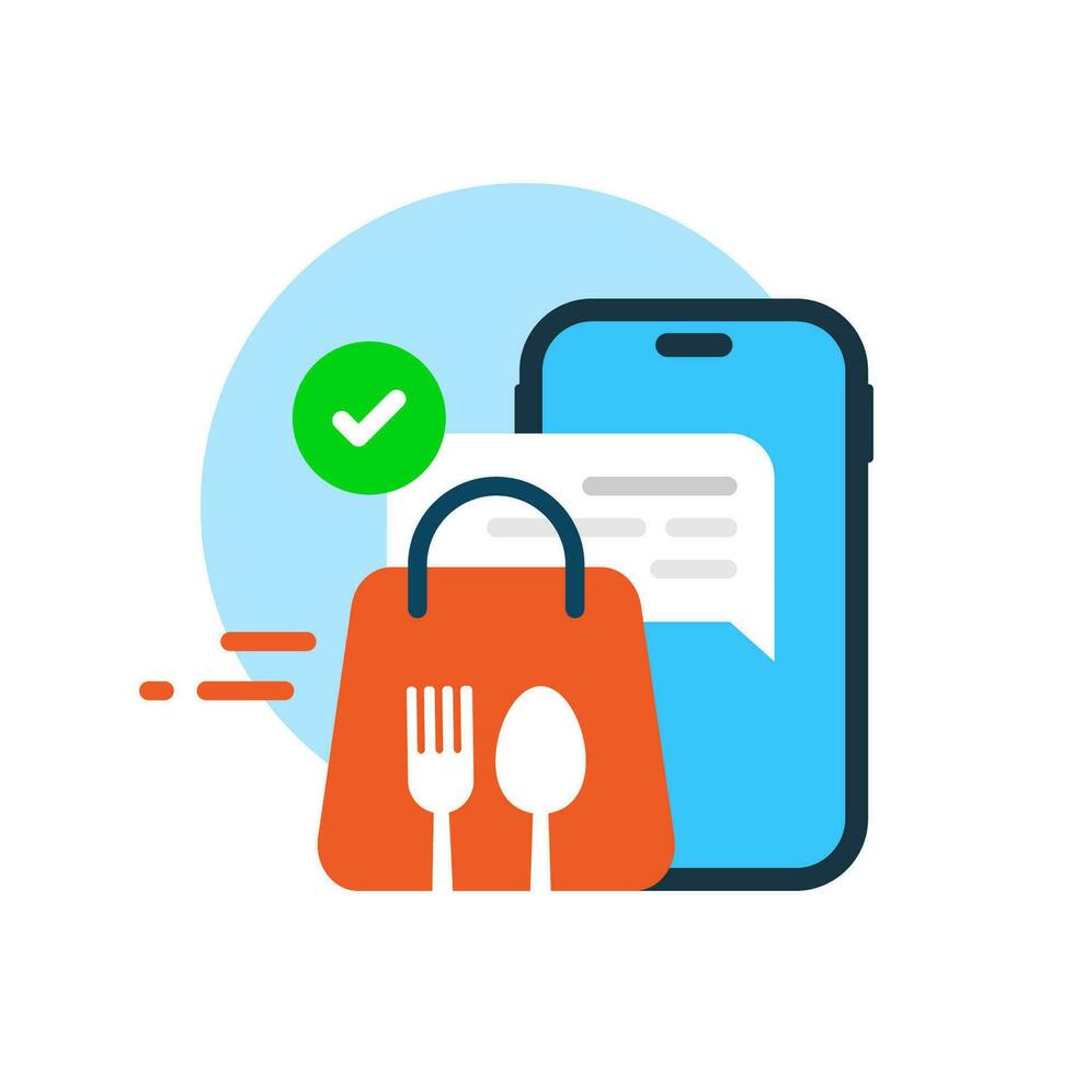 online delivery food order with smartphone app concept illustration flat design vector. modern graphic element for landing page ui, infographic, icon vector