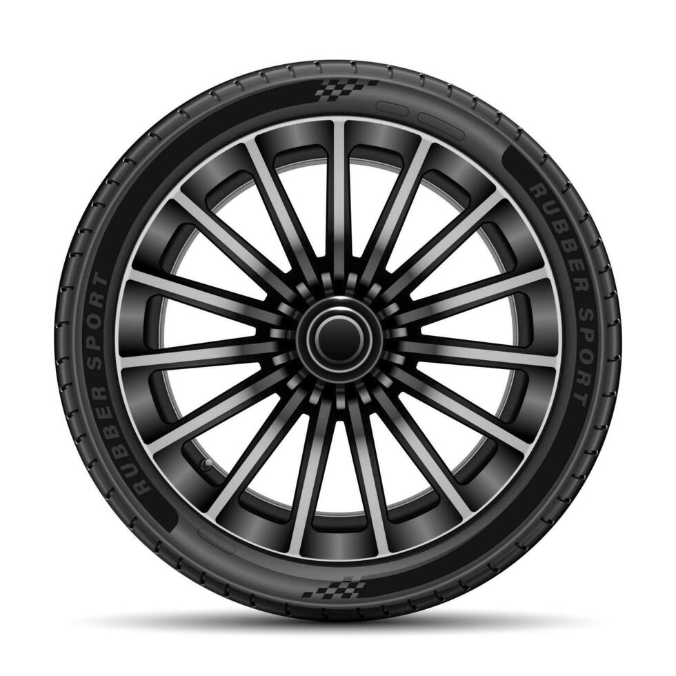 Car tire radial wheel metal alloy on isolated background vector