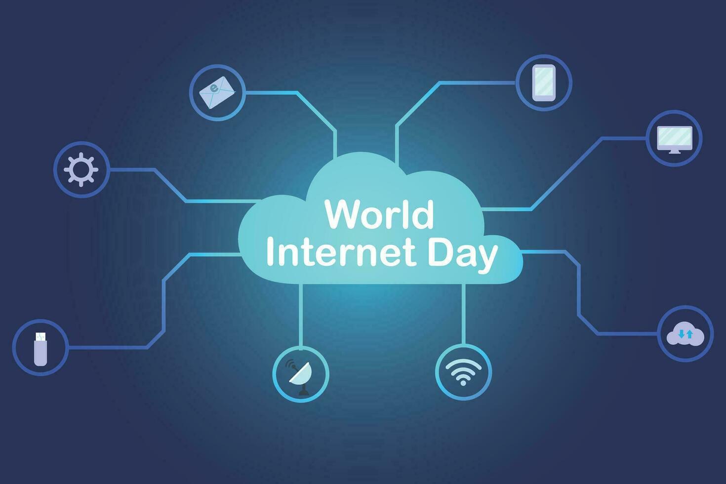 World internet day. Concept with various things related to the internet. Design Concept with Line and Dots Internet Access Information. Usable for Banner, Poster, Flyer, Greetings Card, or Background vector