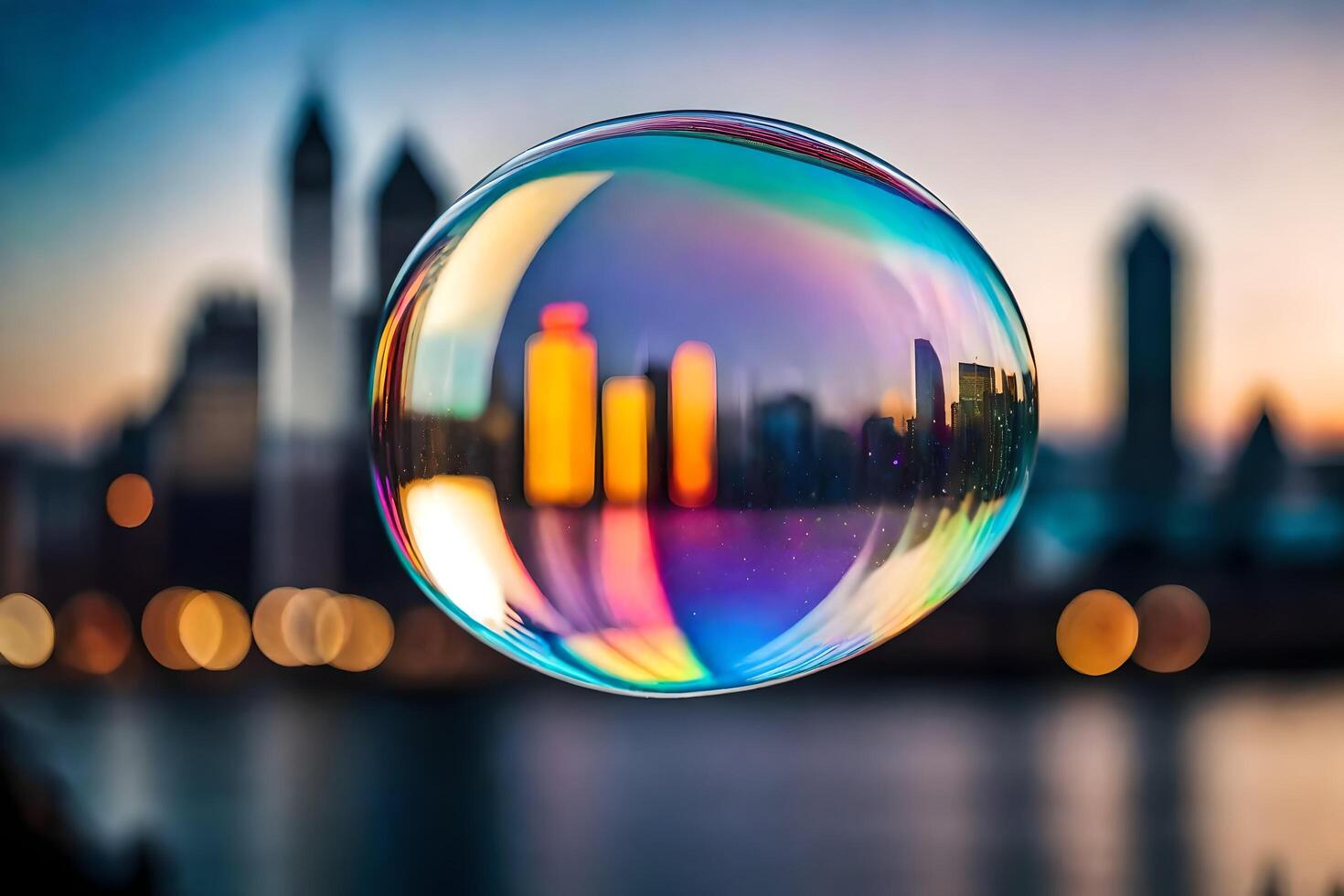 AI generated a bubble with a city in the background photo