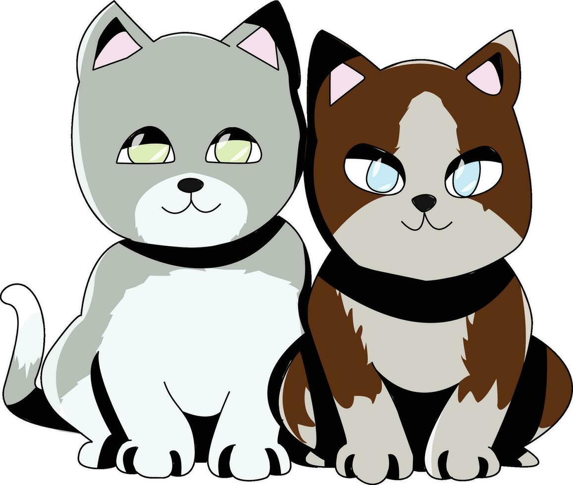 Two Cats Kittens Vector Illustration Drawing Cartoon Cute
