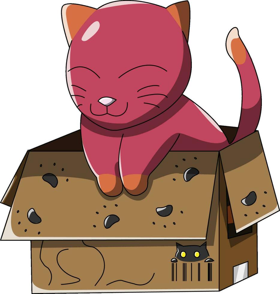 Red Cat Kitten in a box Vector Illustration Drawing Cartoon Cute