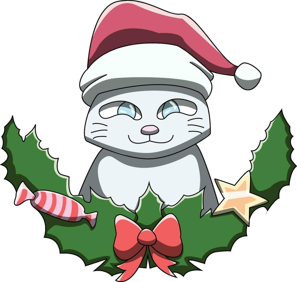 Navidad gato vistiendo Papa Noel sombrero vector dibujo ilustración