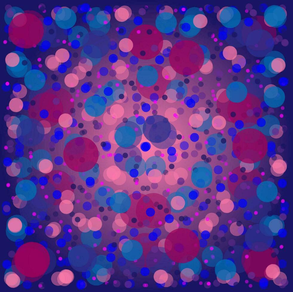 Vector abstract pattern in the form of multi-colored balls on a blue and pink background