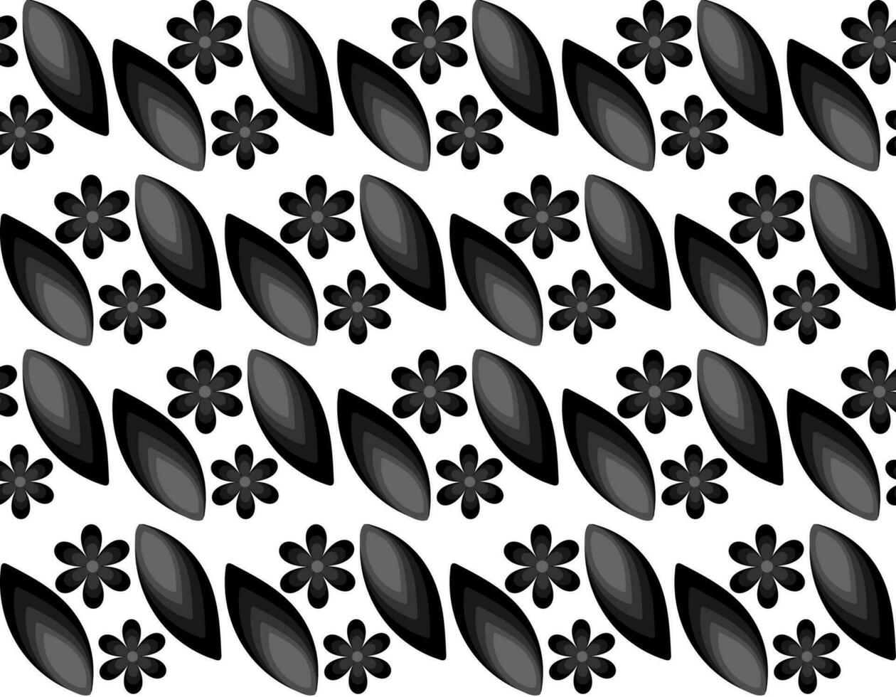 Vector seamless abstract pattern in the form of gray leaves and flowers on a white background