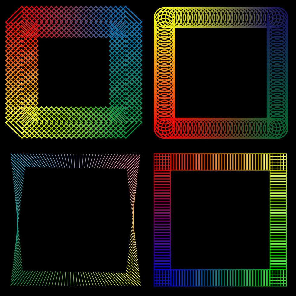 Set of vector geometric multi-colored frames on a black background