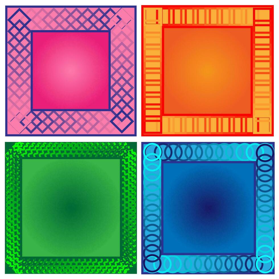 Set of four bright multi-colored vector frames