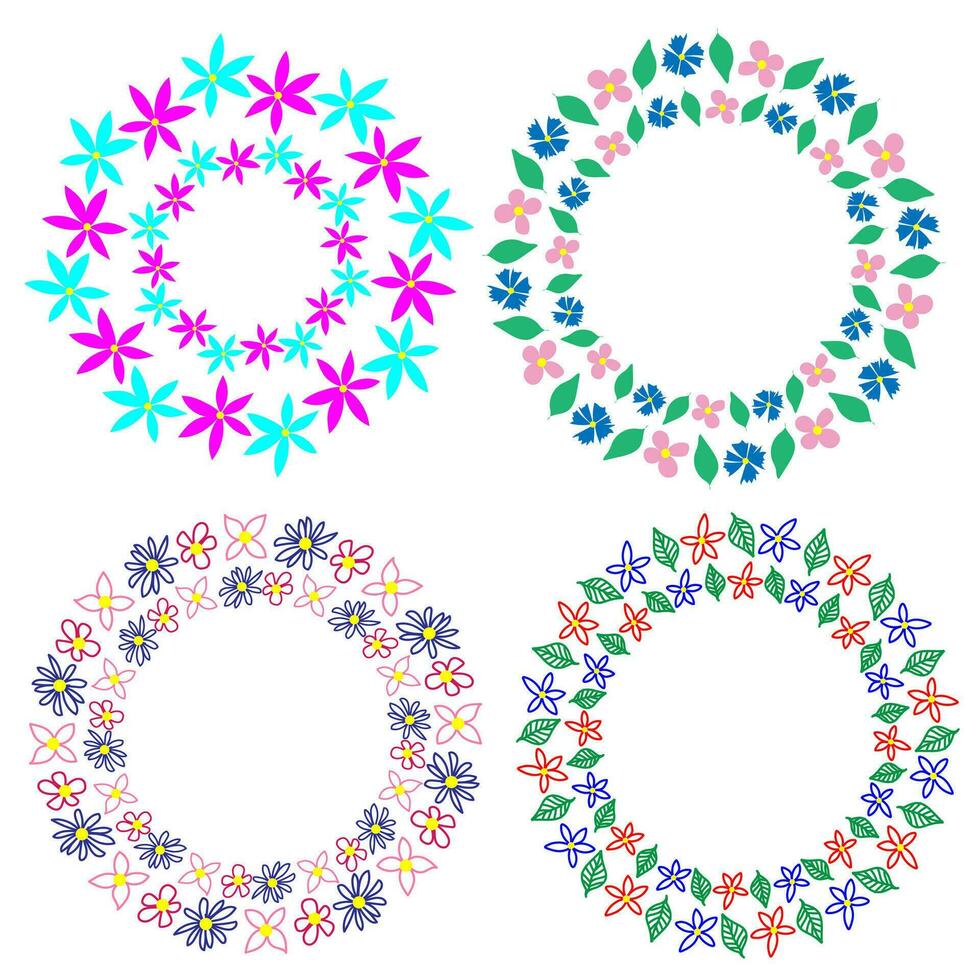 Set of round vector geometric frames with abstract floral pattern