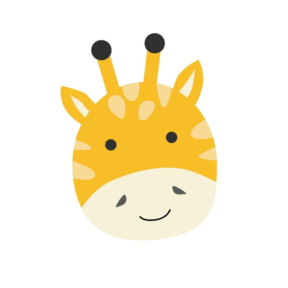 simple portrait giraffe of wild baby animal. Vector illustration of cute animal face. Usable for baby background, print, poster, avatar.