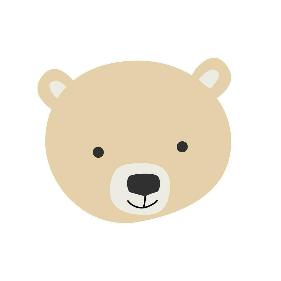 simple portrait or face of cute bear isolated, animal head. Vector illustration can used for print, nursery poster, t-shirt design, baby textile, postcard.