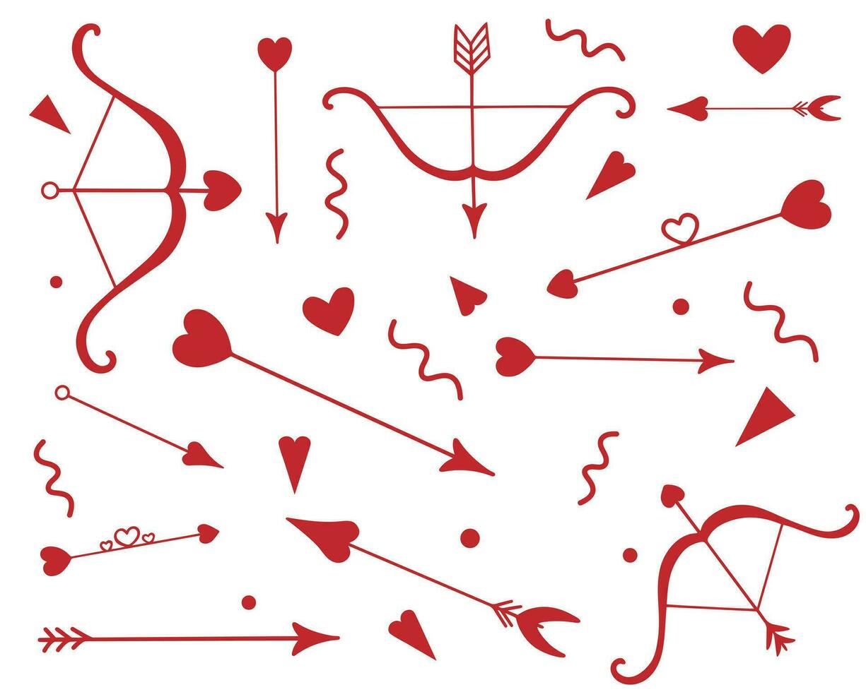 conjunto de cupido flechas y arco. amor flechas vector