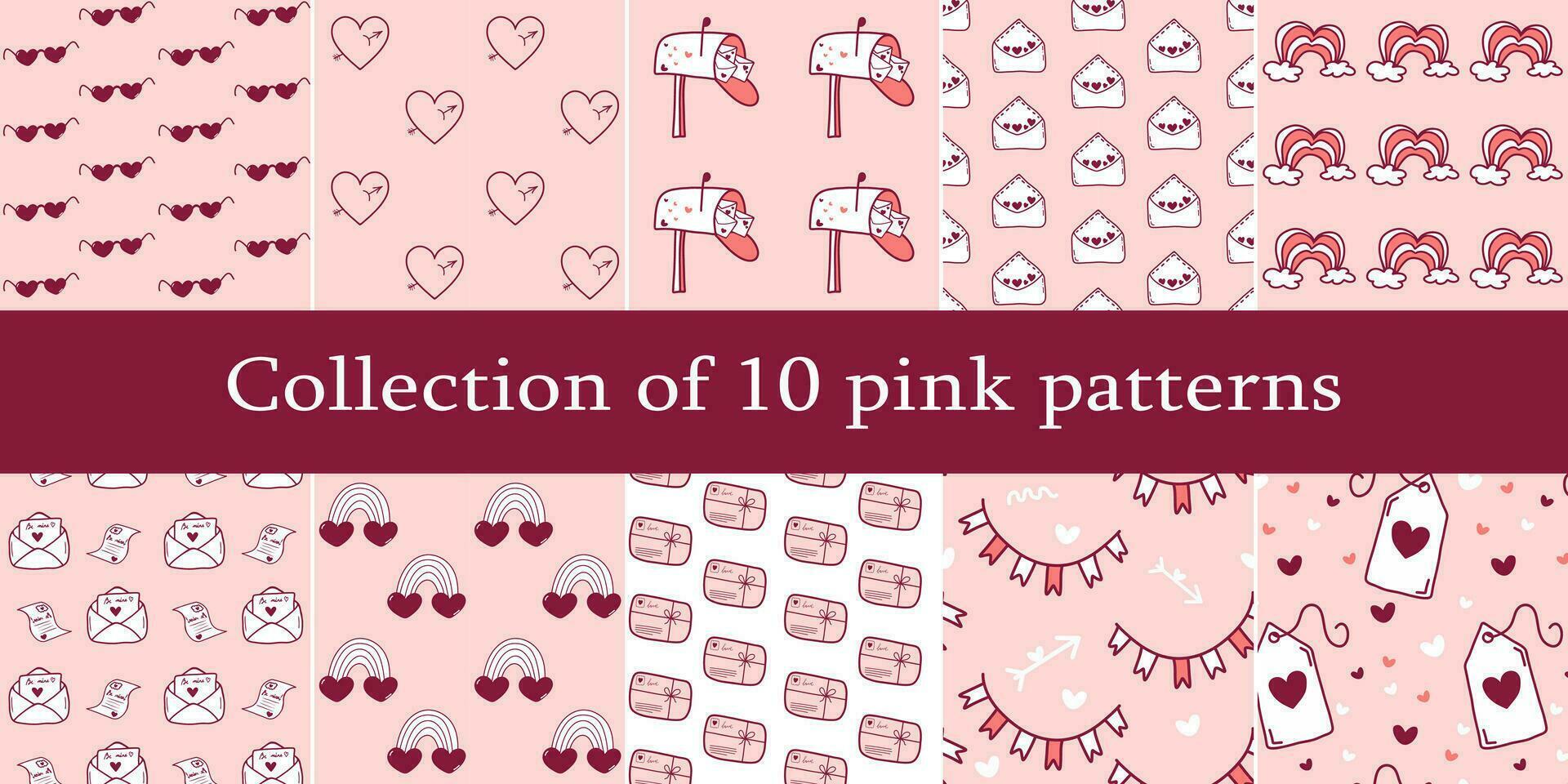 Set of Pink Seamless Patterns for Wedding, Date, Valentine's Day vector