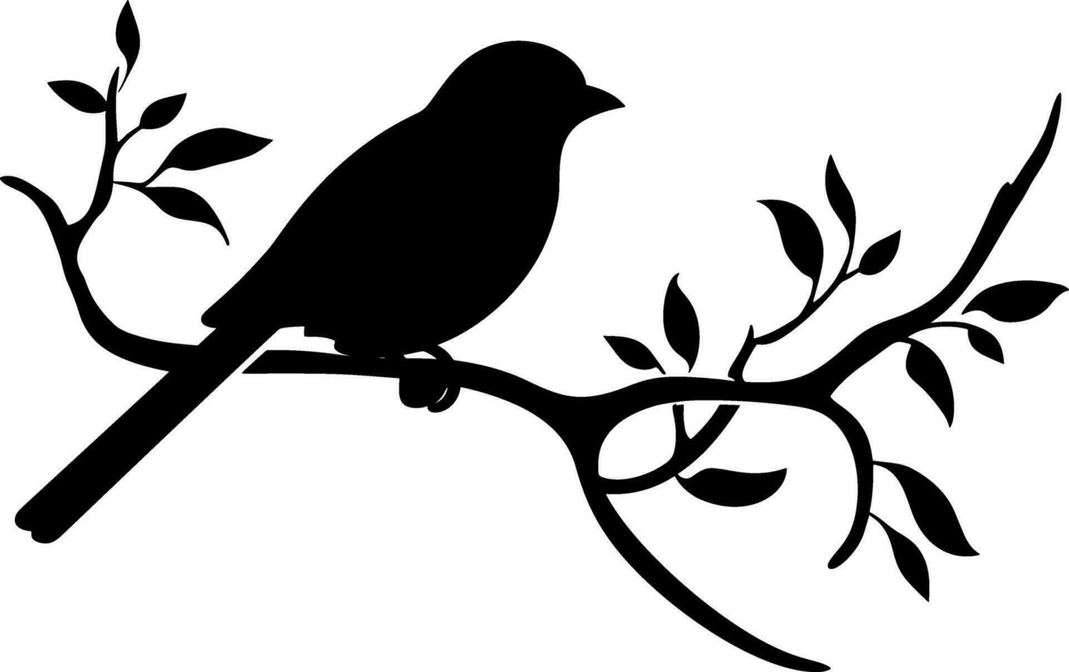 Black silhouette bird on the branch. Sparrow. For banner, poster, icon, badge. Vector illustration. AI generated illustration.