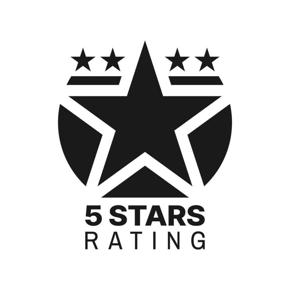 Five star rating monochrome icon, best award sign vector