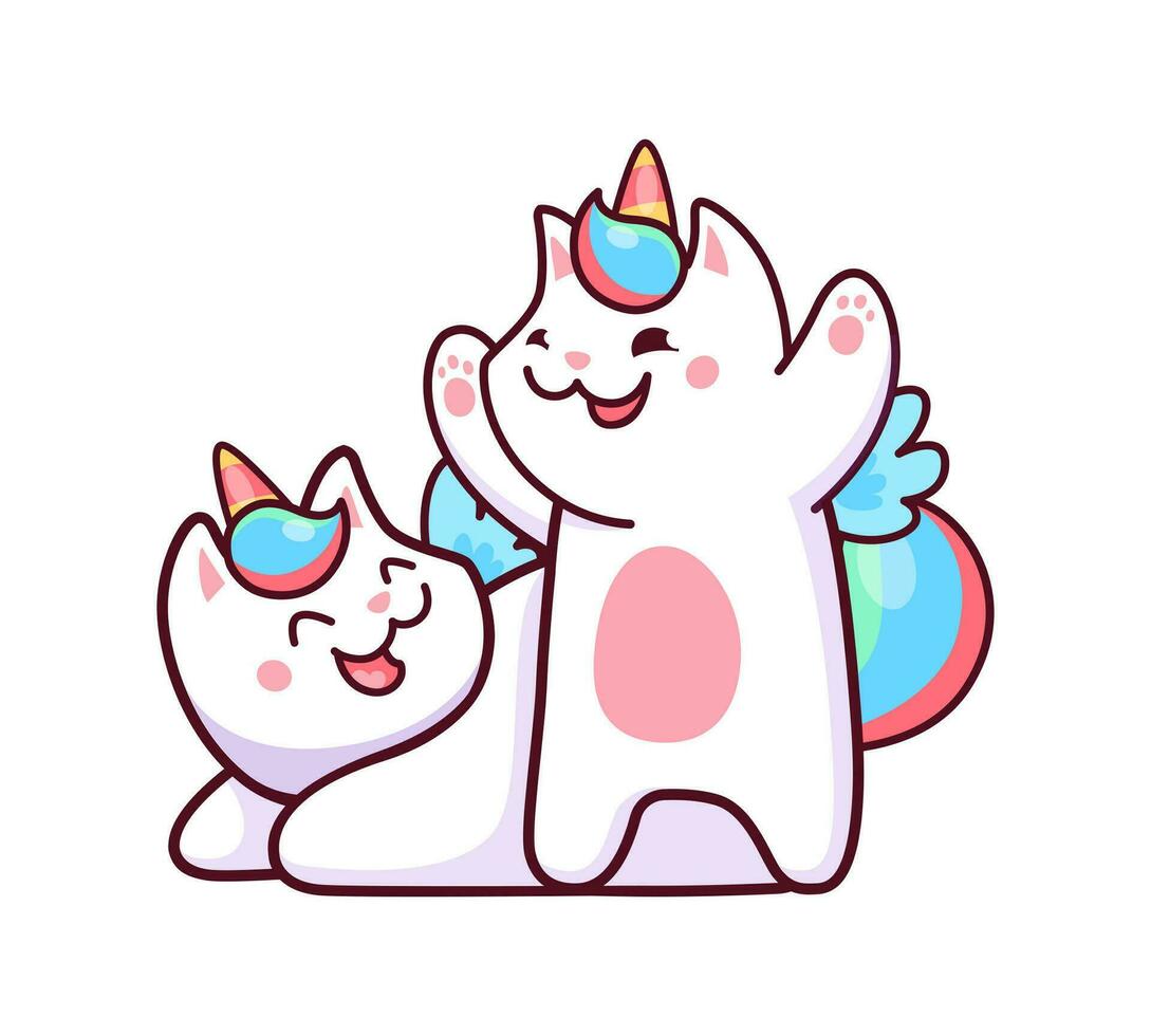 Cartoon kawaii caticorn cat and kitten character vector