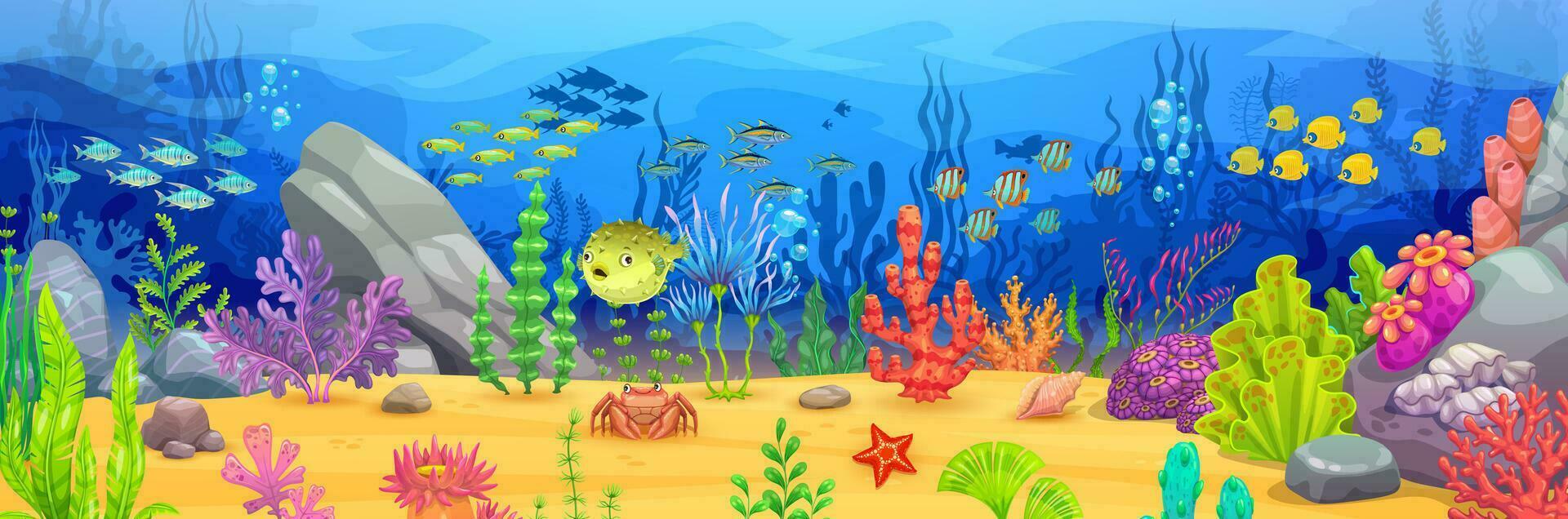 Cartoon tropical underwater landscape banner vector