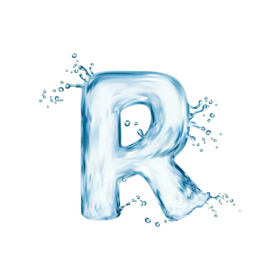 Realistic water font, letter R english alphabet vector