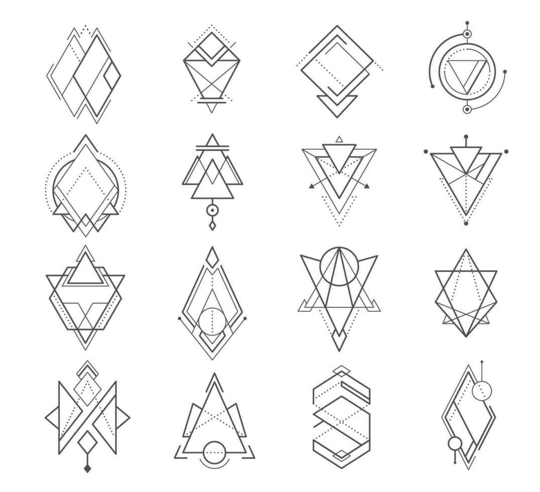 geométrico boho tatuaje lineal símbolos, sagrado señales vector
