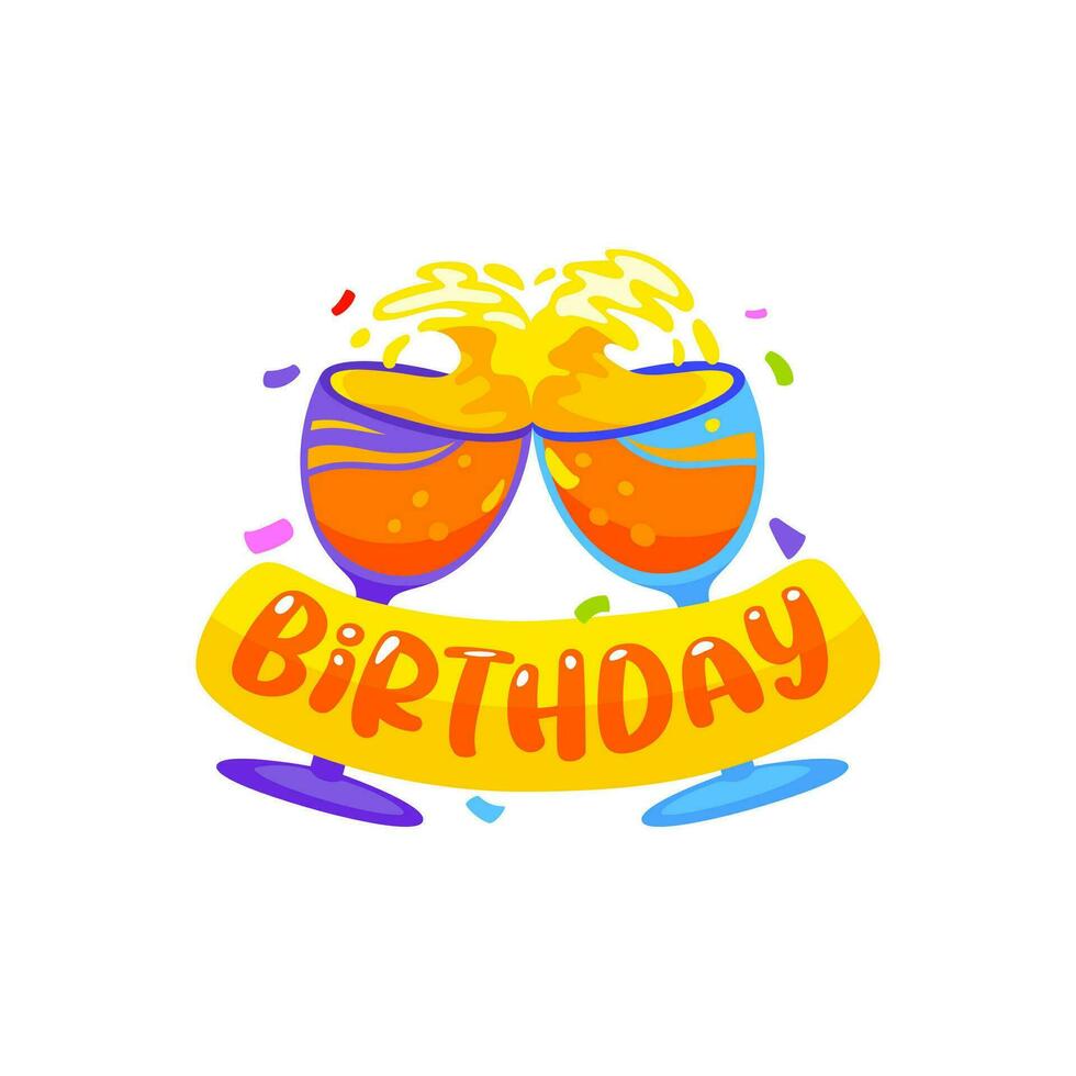 Happy birthday vector badge with clinking glasses
