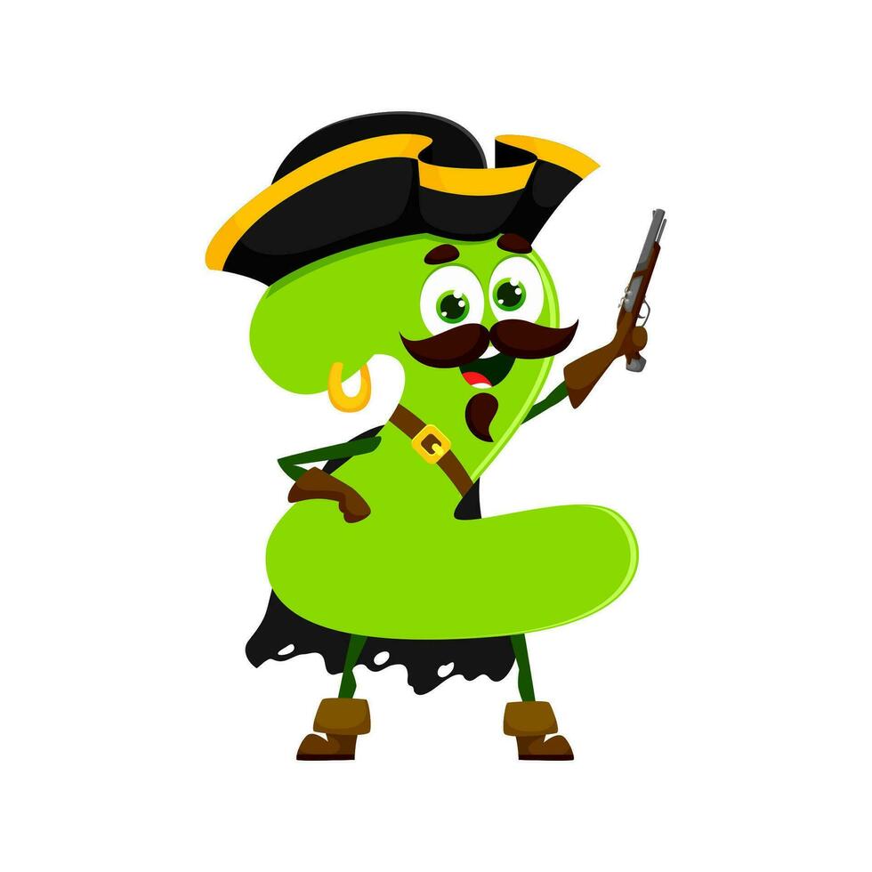 Cartoon funny number 2 pirate or corsair character vector