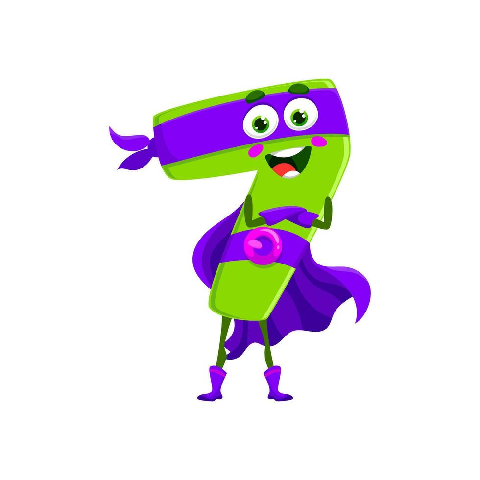 Cartoon math number seven superhero character vector